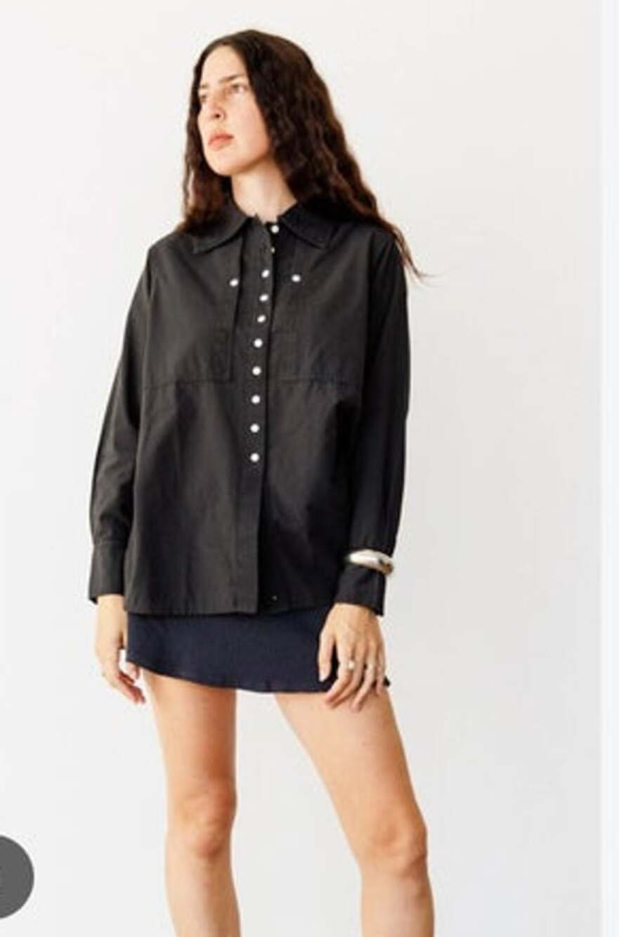 NOBLE Sz M Medium Adult Collared Button Front Shirt Top Black Ash